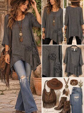 Cheyenne Women's Grey Linen Lagenlook Oversized Dress Sz XS